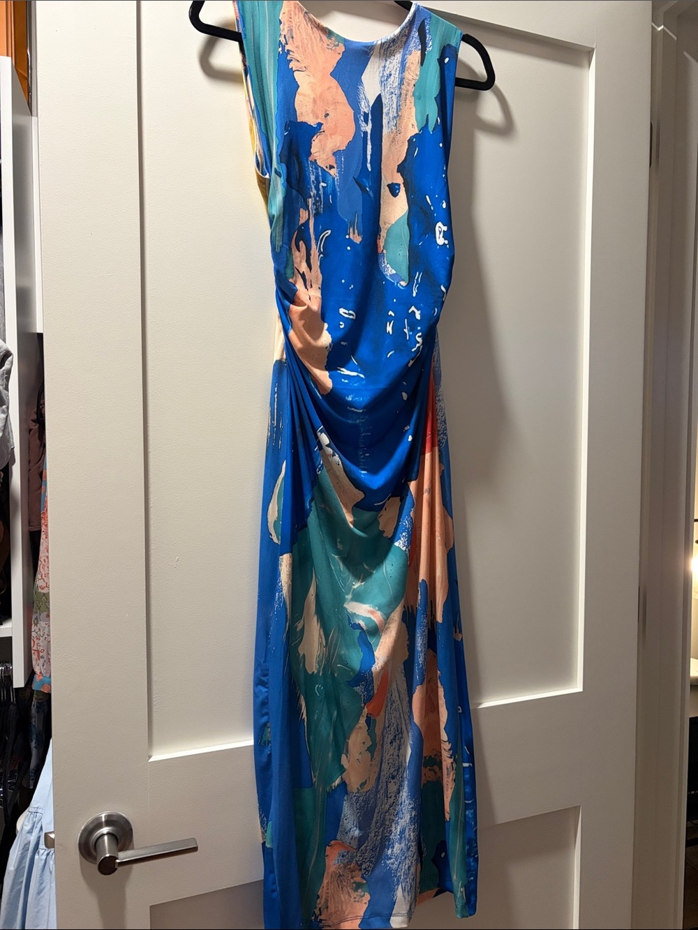 Zara Blue Abstract Print Sleeveless Draped Dress- Size Medium